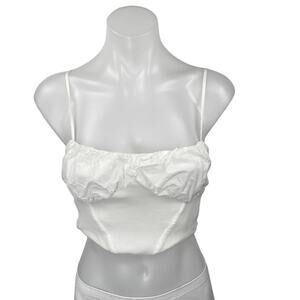 Zara White Ribbed Knit Sleeveless Corset Bustier Cami Tank Crop Top Size S